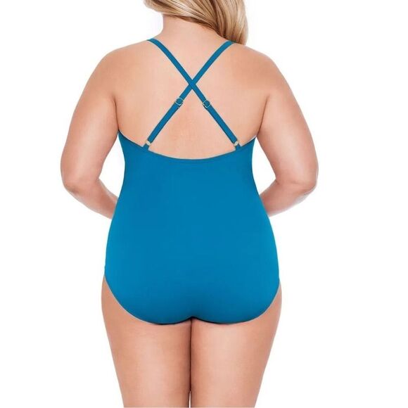 Time and Tru Blue Belted One-Piece Swimsuit - Size 2x - Pre-Owned - Picture 4 of 9